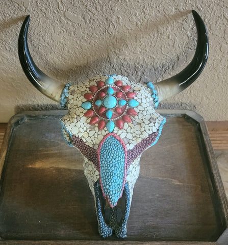 Cow Skull Mosaic Turq/Red